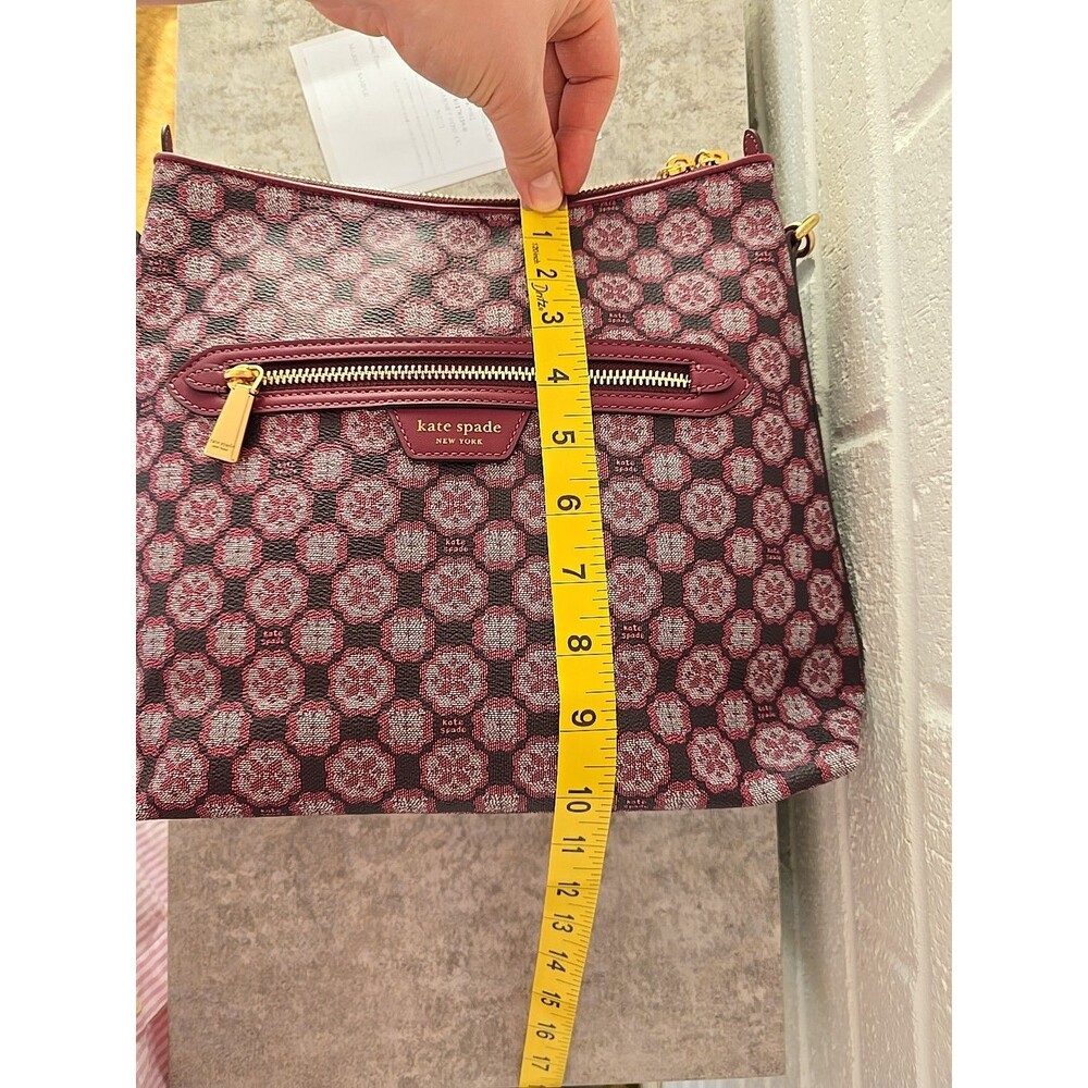 Kate Spade Flower Monogram Coated Canvas Garnet Rose Medium Messenger Sample - Picture 13 of 15